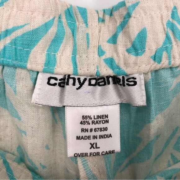 Vtg Cathy Daniels 100% Linen Pants Womens XL Cropped Pull On Leaf Print Pockets - Picture 3 of 13